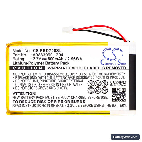 Sony PRS-700 Replacement Battery, 3.7V, 800mAh, Li-Polymer 3