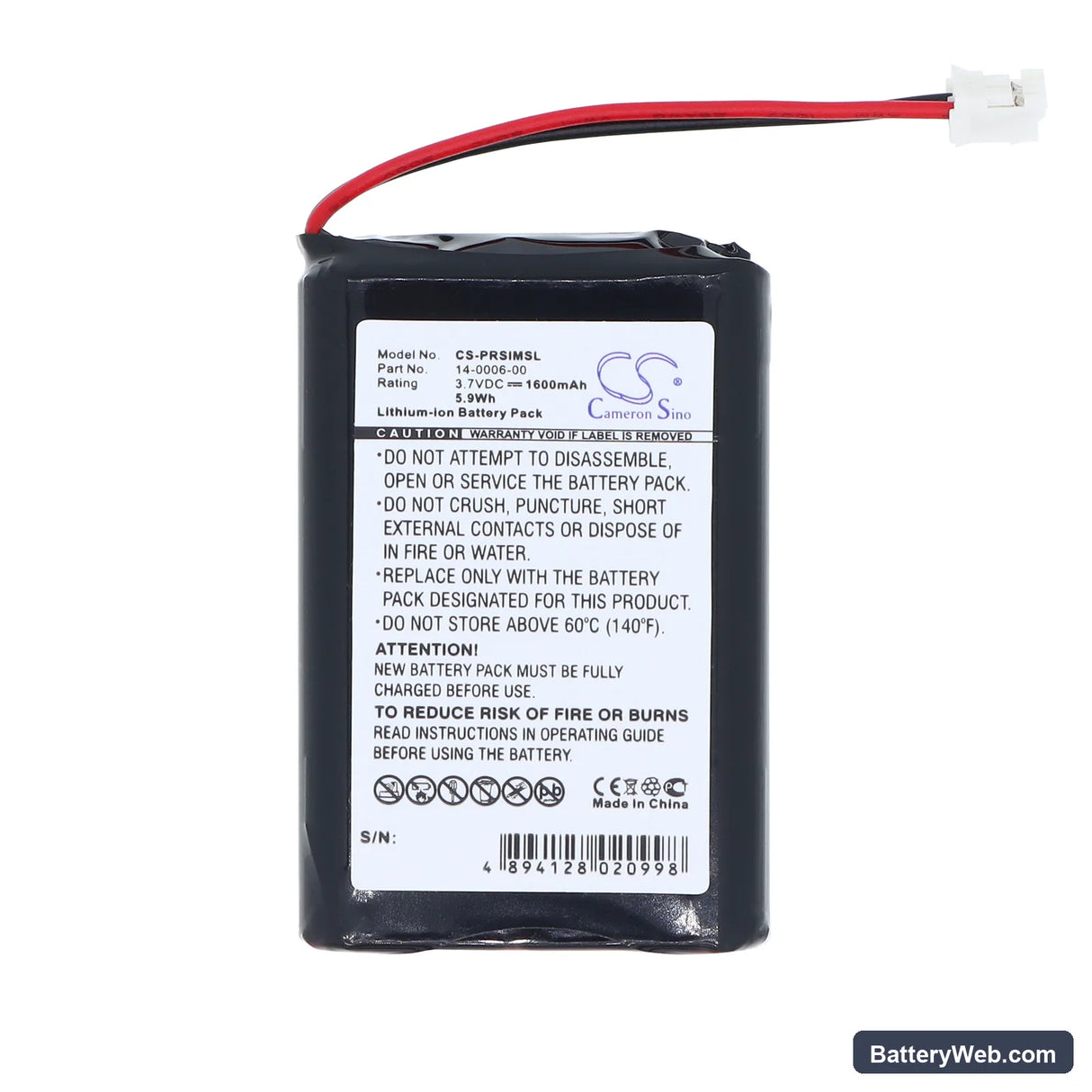 Palm Visor Prism Replacement Battery, 3.7V, 1600mAh, Li-ion 3