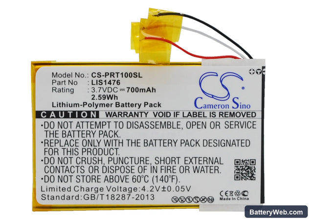 Sony PRS-T1 Replacement Battery, 3.7V, 700mAh, Li-Polymer 1