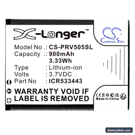Prestigio RoadRunner 505 Replacement Battery, 3.7V, 900mAh, Li-ion 3