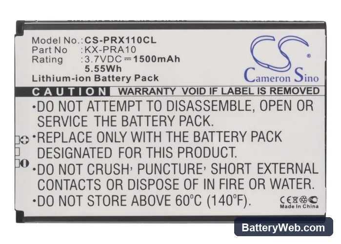 Panasonic KX-PRX110 Replacement Battery, 3.7V, 1500mAh, Li-ion 5