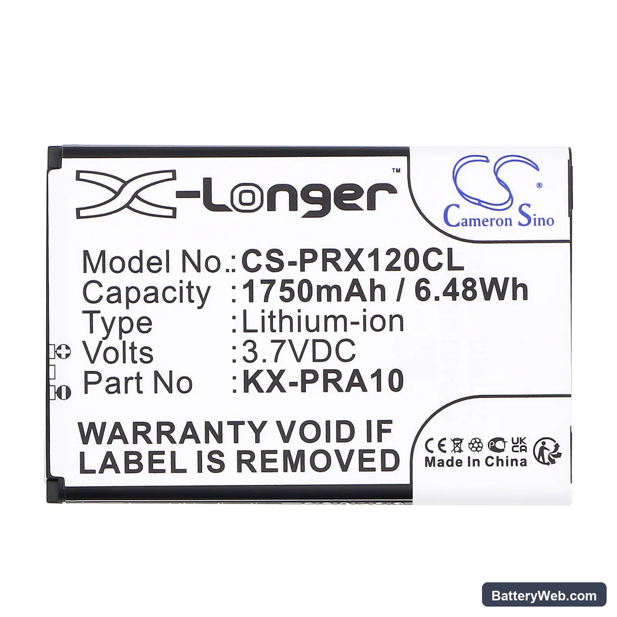 Panasonic KX-PRX110 Replacement Battery, 3.7V, 1750mAh, Li-ion 3