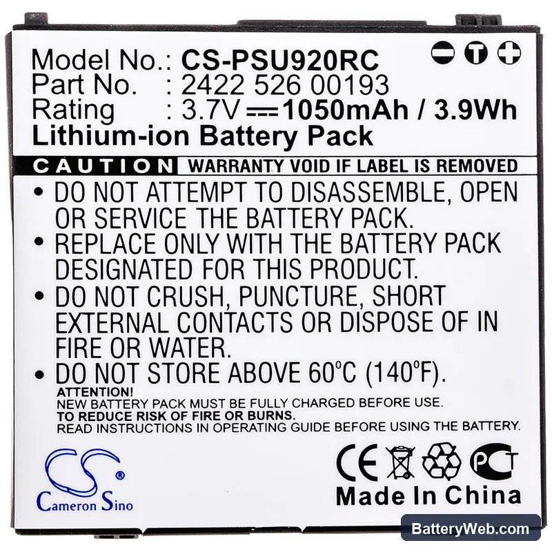 Philips Pronto TSU-9200 Replacement Battery, 3.7V, 1050mAh, Li-ion 3
