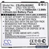 Philips Pronto TSU-9200 Replacement Battery, 3.7V, 1050mAh, Li-ion 3