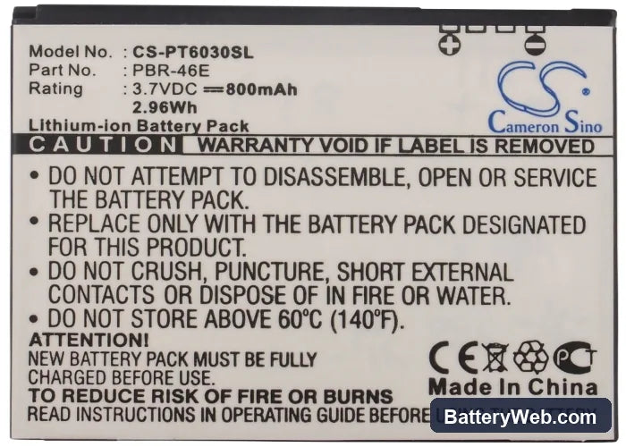 Pantech Renue Replacement Battery, 3.7V, 800mAh, Li-ion 5