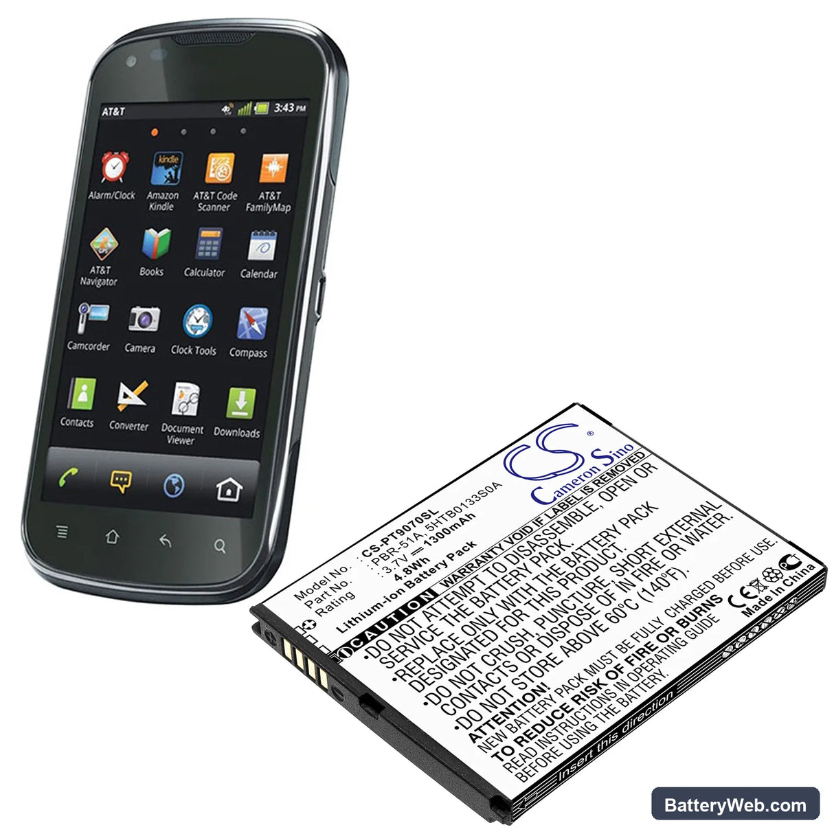 Pantech Burst Replacement Battery, 3.7V, 1300mAh, Li-ion 4
