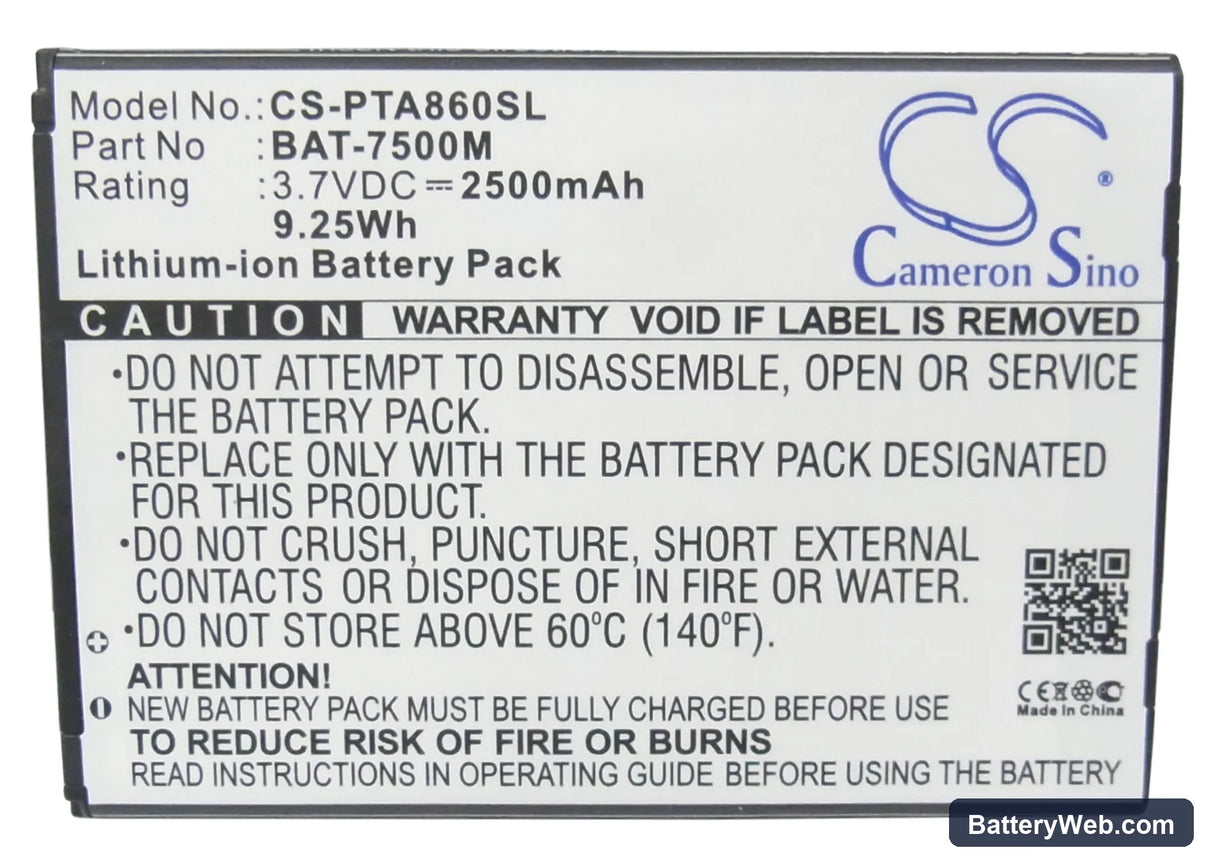 Pantech Vega N6 Replacement Battery, 3.7V, 2500mAh, Li-ion 5