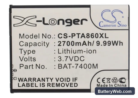 Pantech Vega 6 Replacement Battery, 3.7V, 2700mAh, Li-ion 5