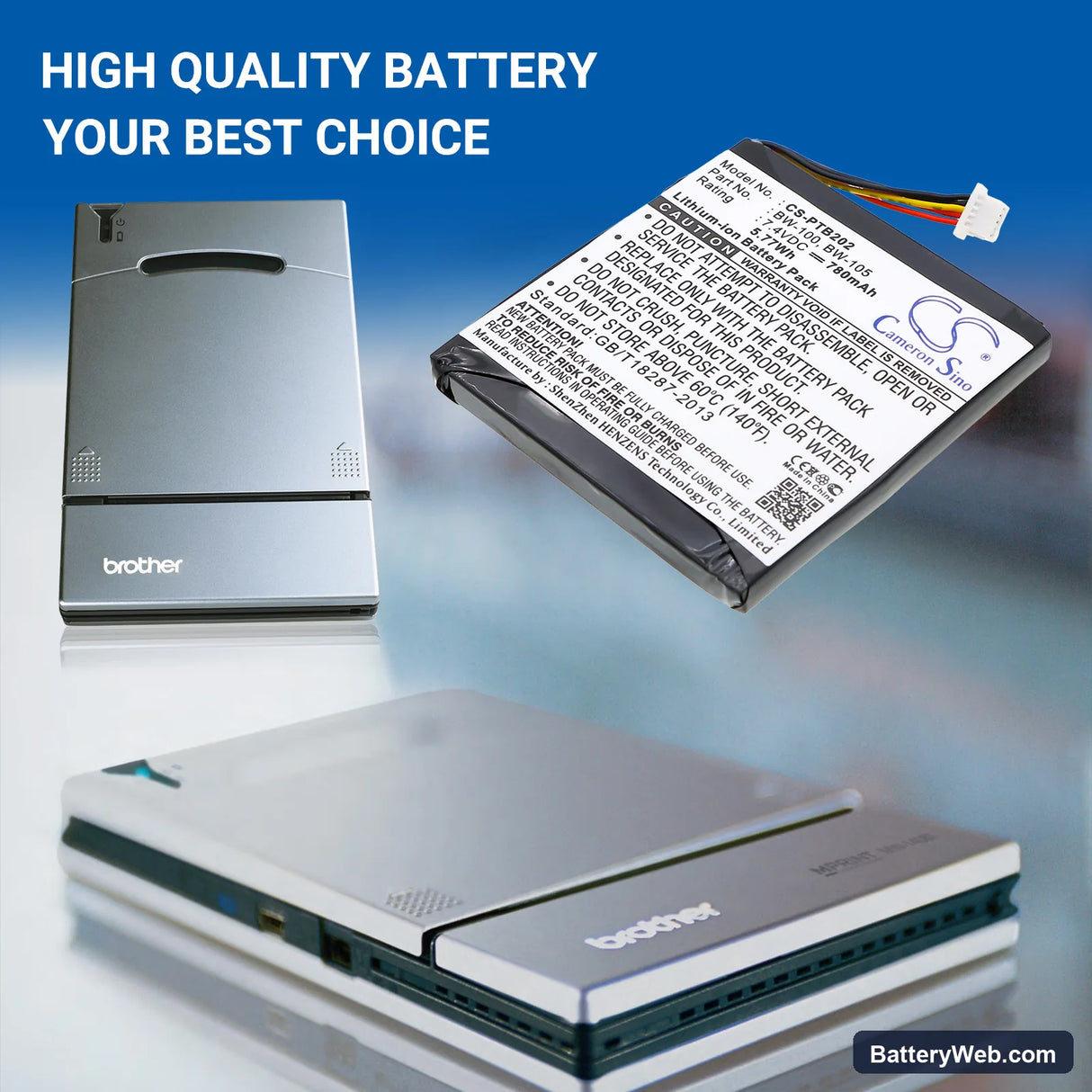 Brother MW-100 Replacement Battery, 7.4V, 780mAh, Li-ion 6