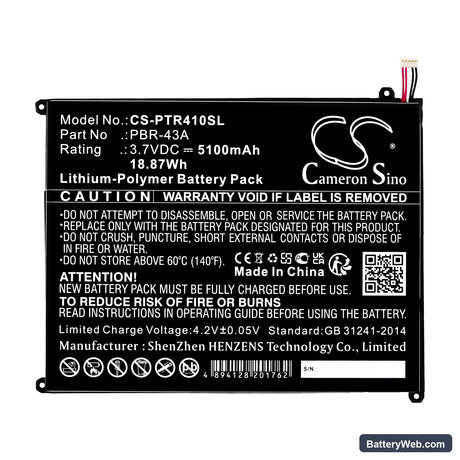 Pantech Element P4100 Replacement Battery, 3.7V, 5100mAh, Li-Polymer 3