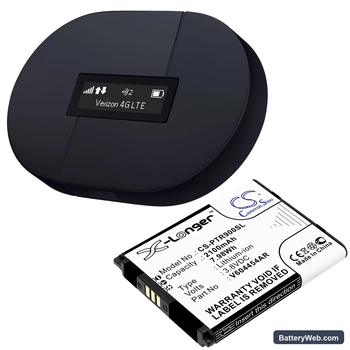 Verizon Ellipsis Jetpack Replacement Battery, 3.8V, 2100mAh, Li-ion 4