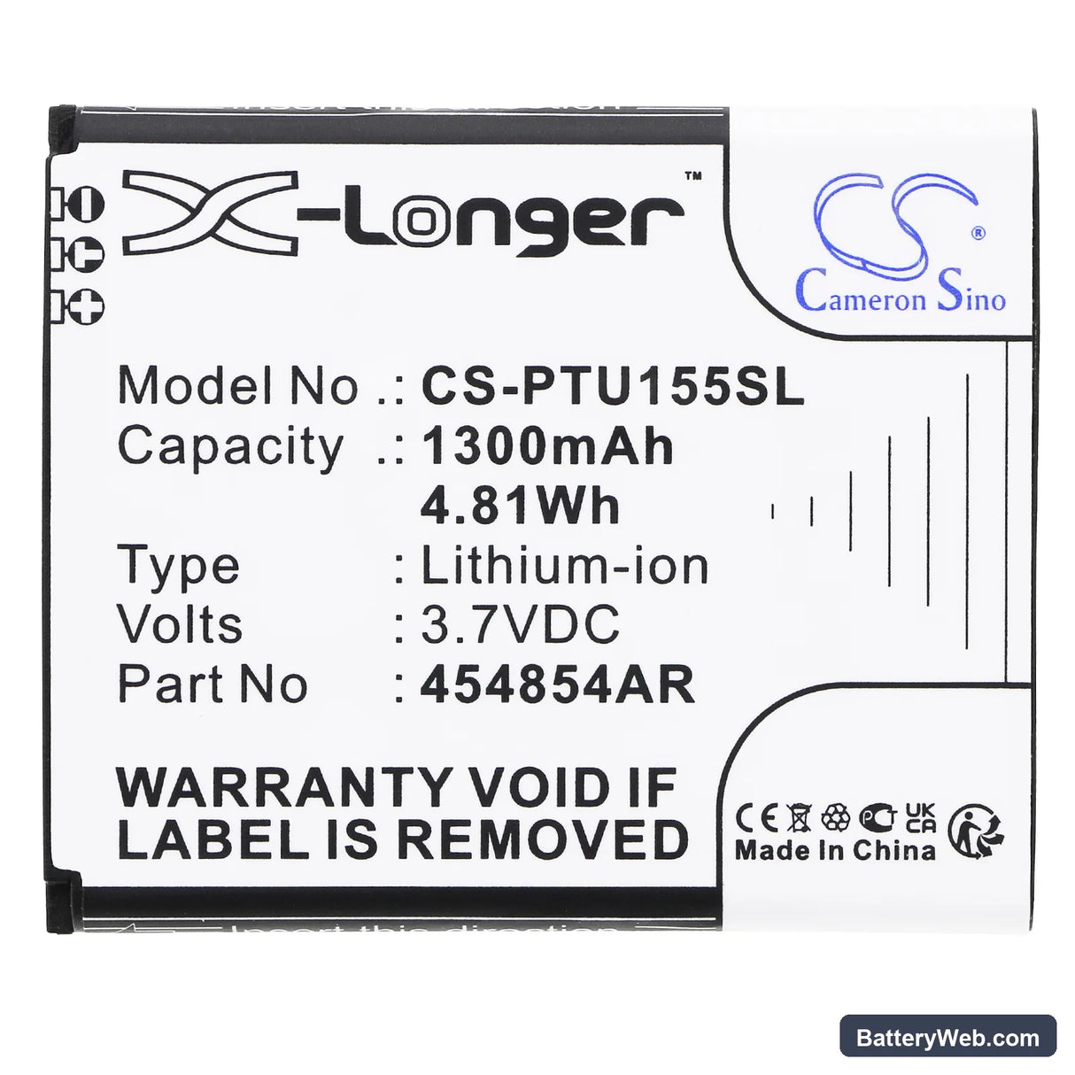 Panasonic KX-TU150 Replacement Battery, 3.7V, 1300mAh, Li-ion 3