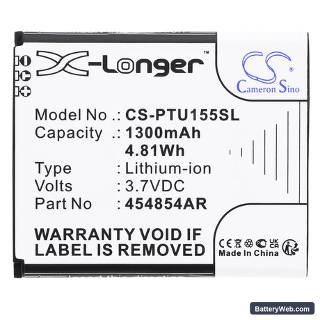 Panasonic KX-TU150 Replacement Battery, 3.7V, 1300mAh, Li-ion 3