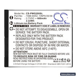 Panasonic RP-WFG20 Replacement Battery, 3.7V, 600mAh, Li-ion 3