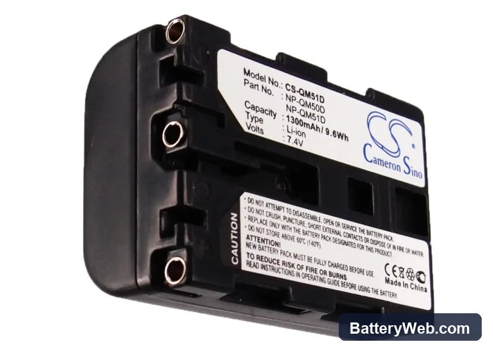 Sony CCD-TRV108 Replacement Battery, 7.4V, 1300mAh, Li-ion 5