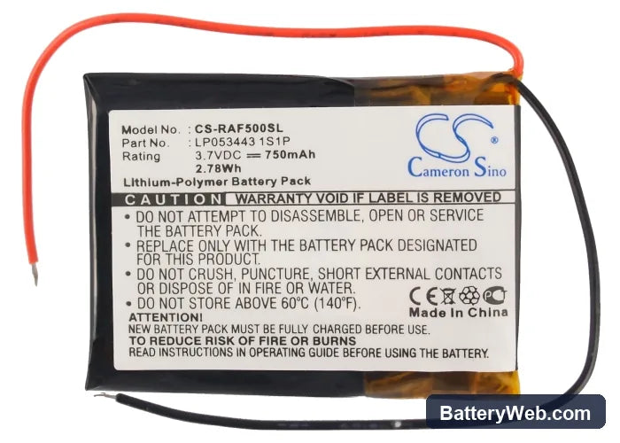 RAC 5000 WIDE Replacement Battery, 3.7V, 750mAh, Li-Polymer 5