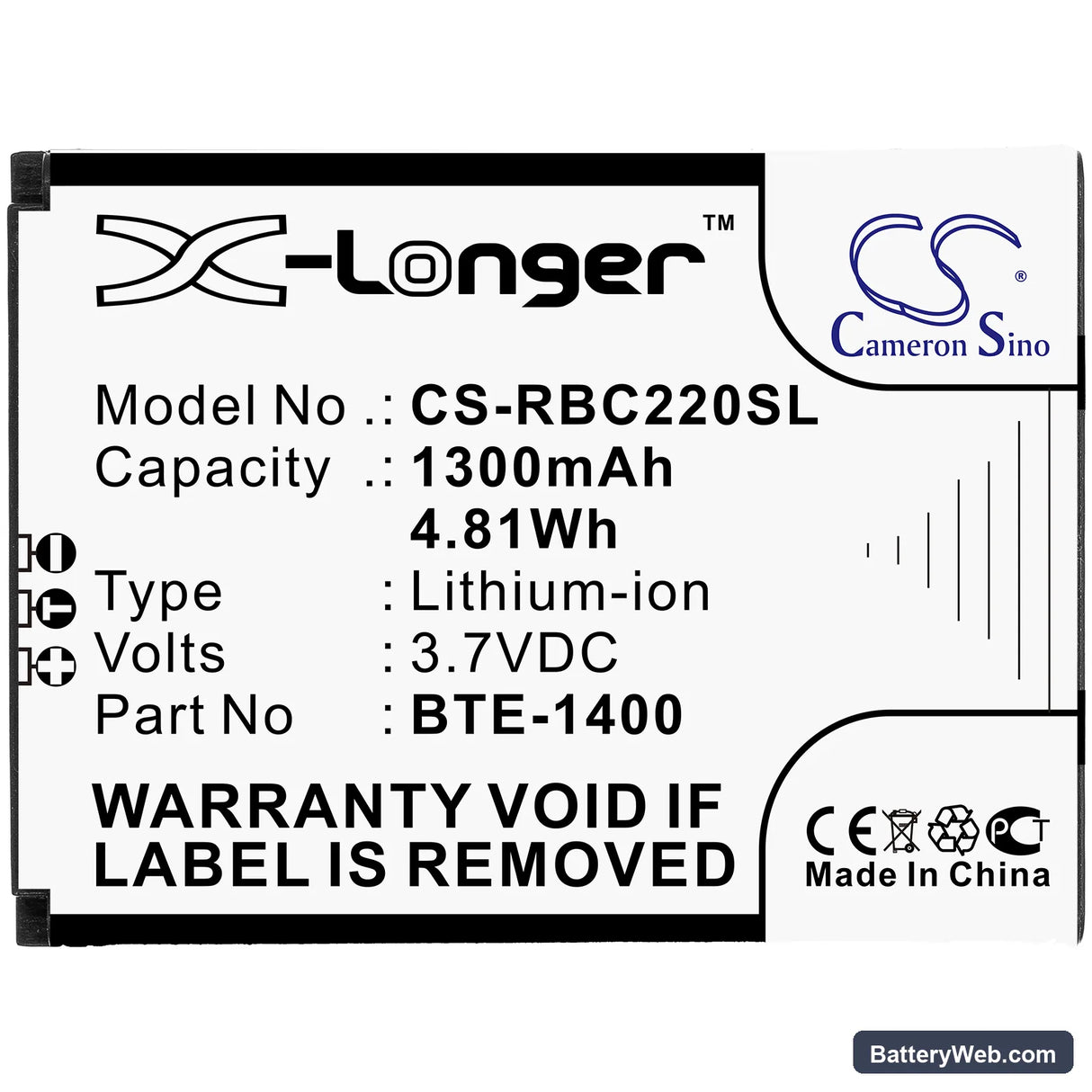 Orbic Journey Replacement Battery, 3.7V, 1300mAh, Li-ion 3