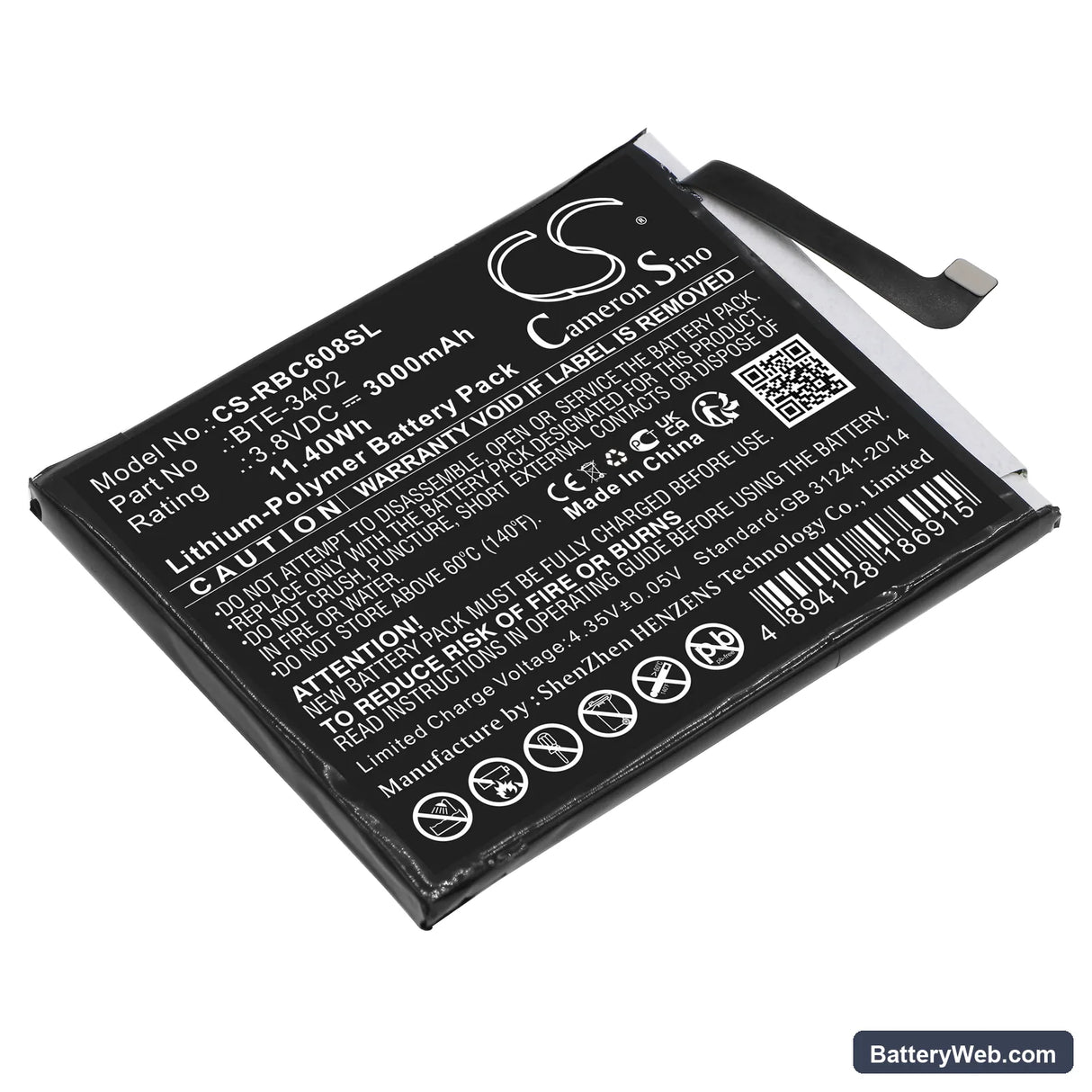 Orbic JOY Replacement Battery, 3.8V, 3000mAh, Li-Polymer 1