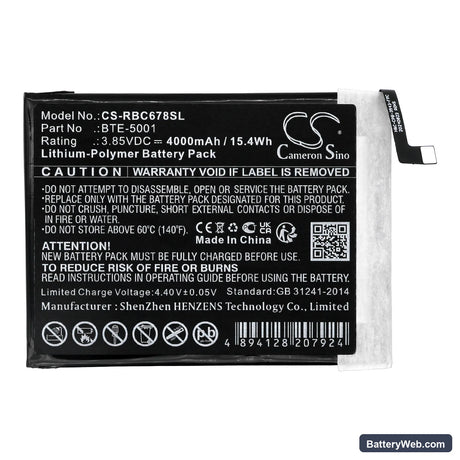Orbic R678L5 Replacement Battery, 3.85V, 4000mAh, Li-Polymer 3