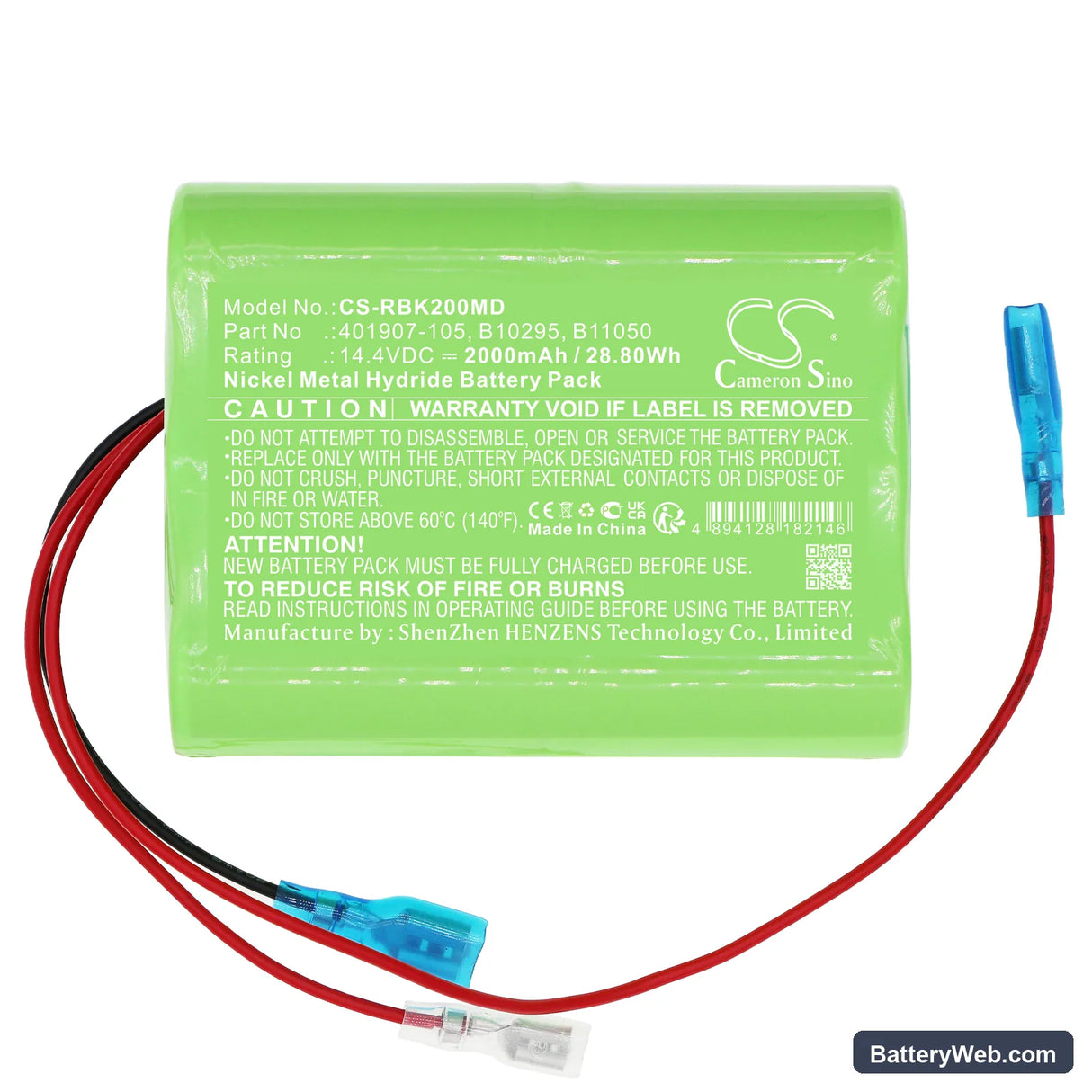 RAULAND BORG Nurse Call Replacement Battery, 14.4V, 2000mAh, Ni-MH 3