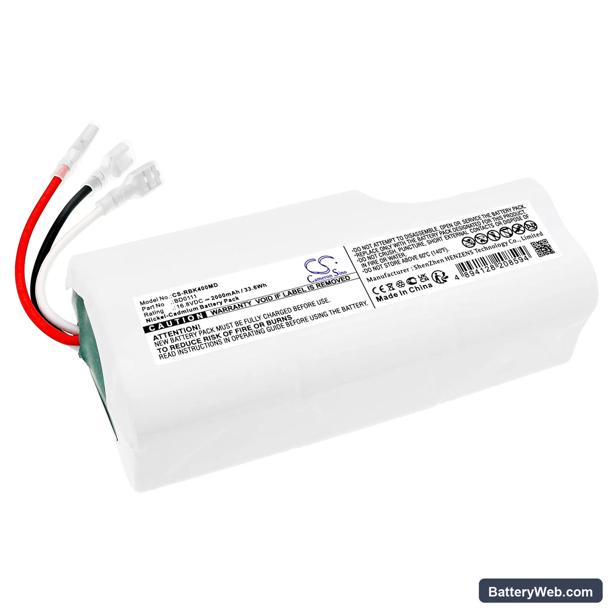 Rauland-Borg R4KBK400 Replacement Battery, 16.8V, 2000mAh, Ni-CD 1
