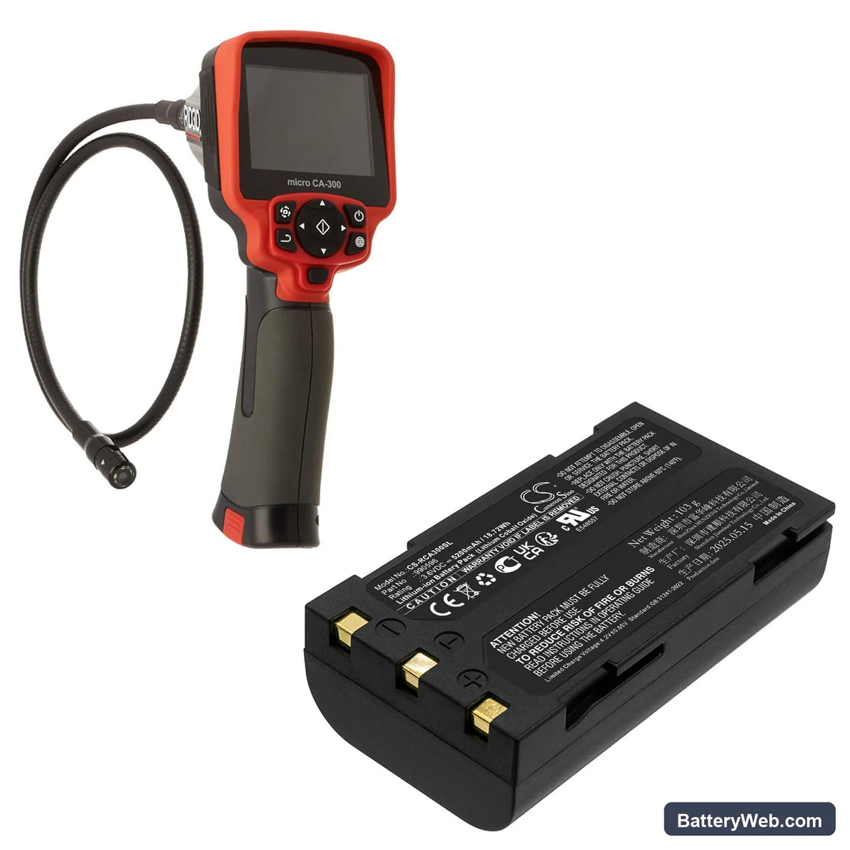 Ridgid Micro CA-300 Inspection Camera Replacement Battery, 3.6V, 5200mAh, Li-ion 6