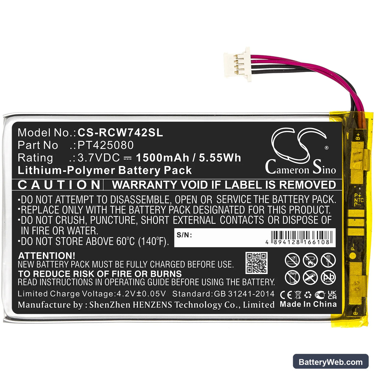 RCA Voyager II 7" Replacement Battery, 3.7V, 1500mAh, Li-Polymer 3