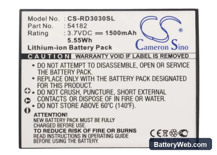 RCA Lyra X3000 Replacement Battery, 3.7V, 1500mAh, Li-ion 5