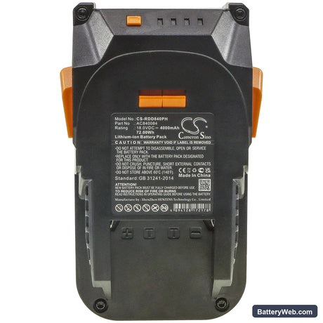 Ridgid 130383001 Replacement Battery, 18V, 4000mAh, Li-ion 5