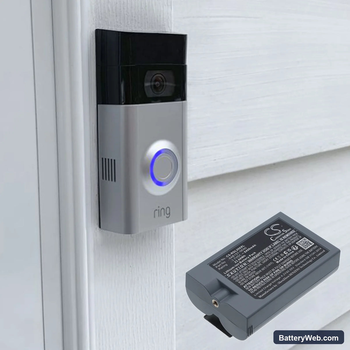 Ring Video Doorbell 2 Replacement Battery, 3.7V, 6400mAh, Li-ion 7