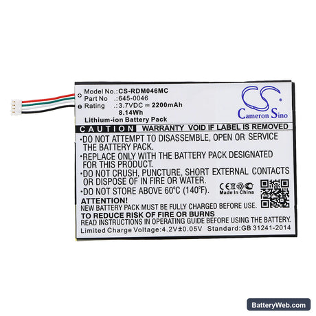 Red Digital Cinema REDmote Replacement Battery, 3.7V, 2200mAh, Li-ion 3