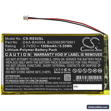 Creative Labs Nomad Jukebox ZenTouch Replacement Battery, 3.7V, 1500mAh, Li-Polymer 3