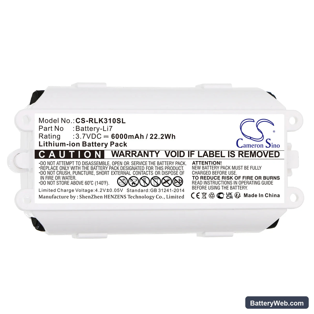 Reolink Argus 3 Pro Replacement Battery, 3.7V, 6000mAh, Li-ion 5