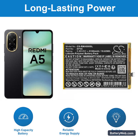 Redmi A5 4G Replacement Battery, 3.85V, 5100mAh, Li-Polymer 1