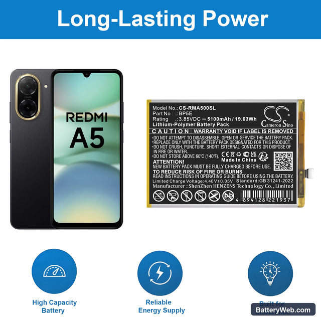 Redmi A5 4G Replacement Battery, 3.85V, 5100mAh, Li-Polymer 1
