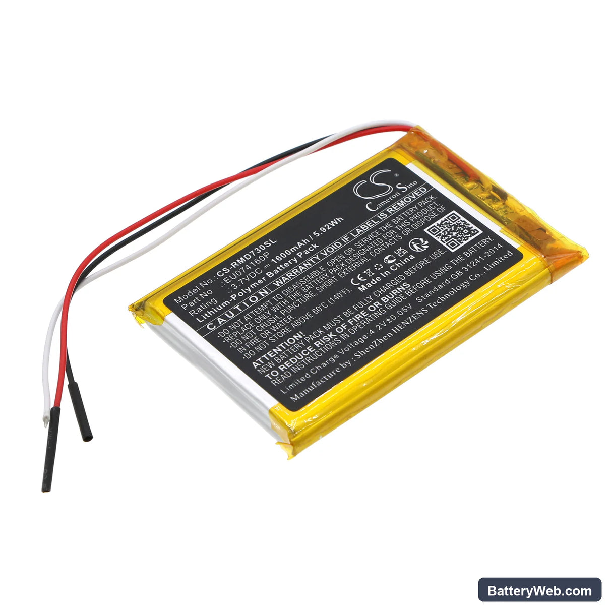 Rand McNally TND-730 Replacement Battery, 3.7V, 1600mAh, Li-Polymer 1