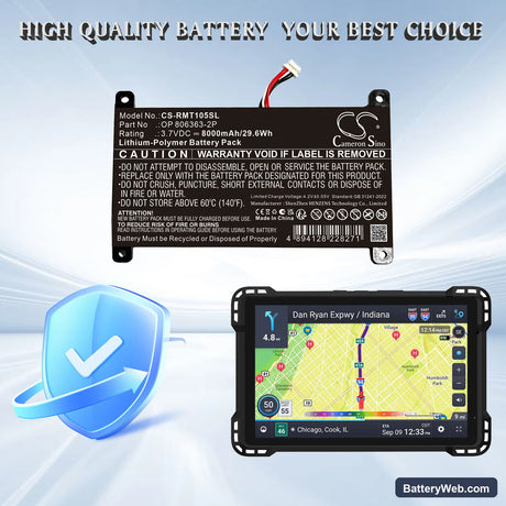 RAND McNally TND-1050 Replacement Battery, 3.7V, 8000mAh, Li-Polymer 1