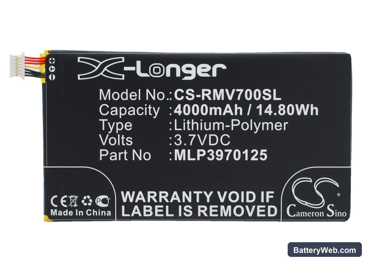Verizon Elipsis QMV7A 7in Replacement Battery, 3.7V, 4000mAh, Li-Polymer 1
