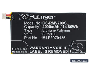 Verizon Elipsis QMV7A 7in Replacement Battery, 3.7V, 4000mAh, Li-Polymer 1