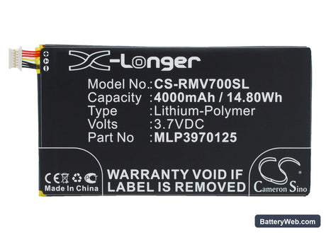 Verizon Elipsis QMV7A 7in Replacement Battery, 3.7V, 4000mAh, Li-Polymer 1