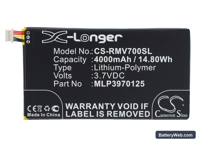 Verizon Elipsis QMV7A 7in Replacement Battery, 3.7V, 4000mAh, Li-Polymer 1