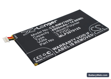 Verizon Elipsis QMV7A 7in Replacement Battery, 3.7V, 4000mAh, Li-Polymer 2