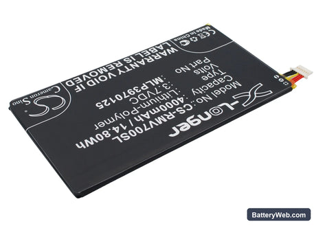 Verizon Elipsis QMV7A 7in Replacement Battery, 3.7V, 4000mAh, Li-Polymer 3