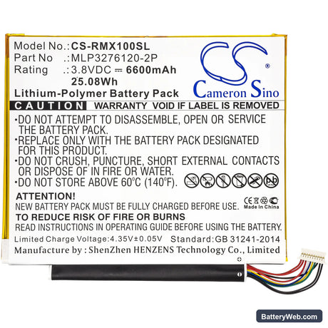 Verizon Ellipsis 10 Replacement Battery, 3.8V, 6600mAh, Li-Polymer 3