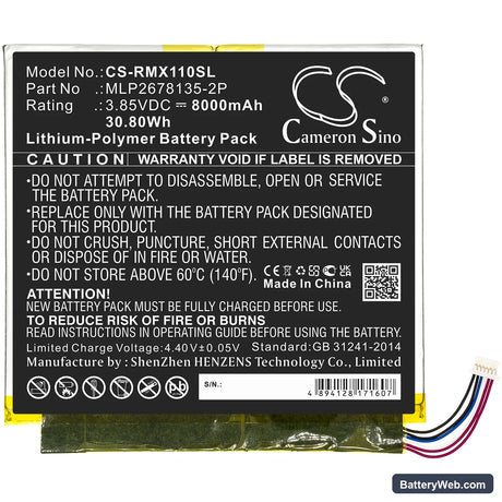 Verizon Ellipsis 10 HD Replacement Battery, 3.85V, 8000mAh, Li-Polymer 3