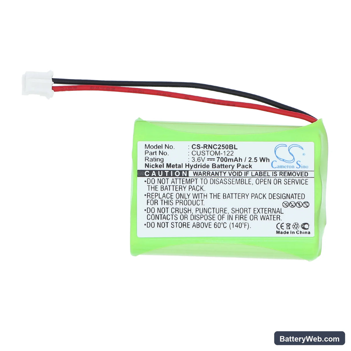 Resistacap Inc N250AAAF3WL Replacement Battery, 3.6V, 700mAh, Ni-MH 3