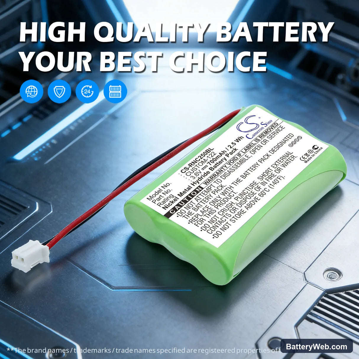 Resistacap Inc N250AAAF3WL Replacement Battery, 3.6V, 700mAh, Ni-MH 7