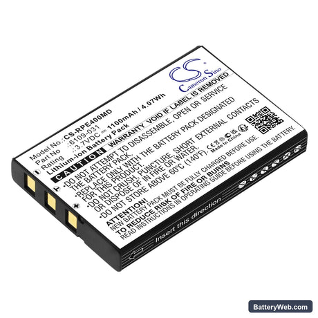 Rainin E4 pipette Replacement Battery, 3.7V, 1100mAh, Li-ion 1
