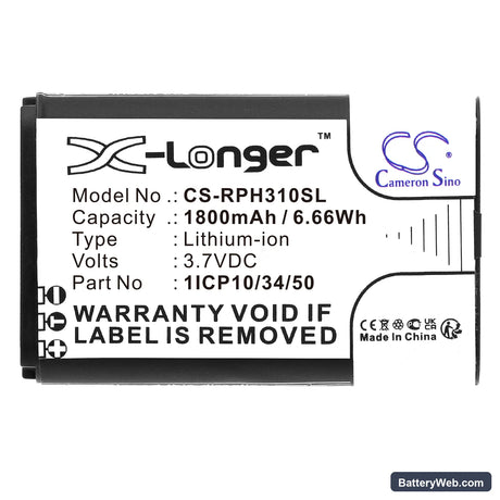 Rotronic HygroPalm HP31 Replacement Battery, 3.7V, 1800mAh, Li-ion 3
