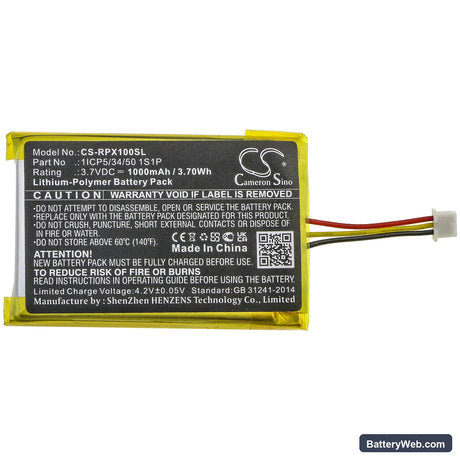 Razer OPUS X Replacement Battery, 3.7V, 1000mAh, Li-Polymer 3